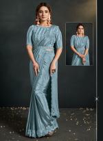 Crepe Silk Sky Blue Party Wear Embroidery Work Readymade Saree